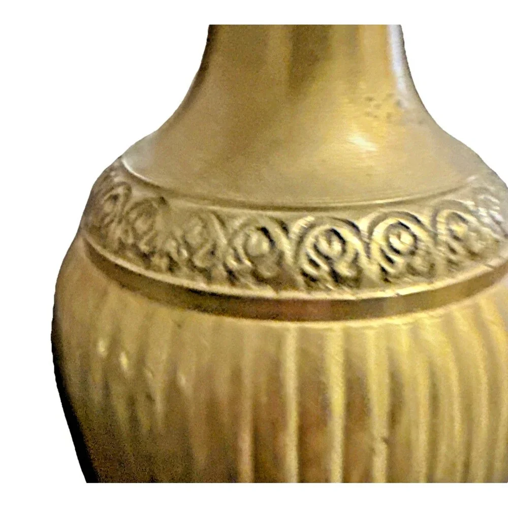 Vintage 1960s Solid Brass Urn Vase 12” Fluted Moradabad India Hand Chased Heavy